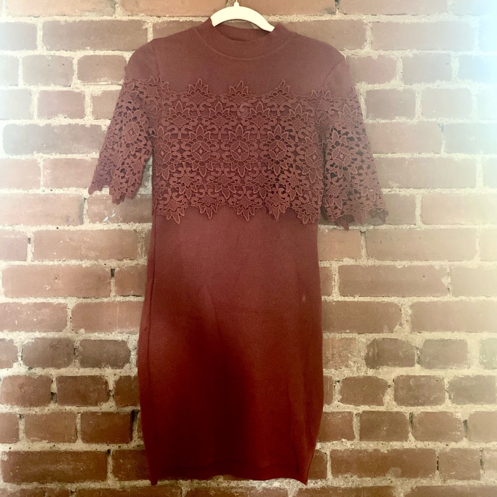 ASOS Lace High Neck Bodycon Knit Mini Dress